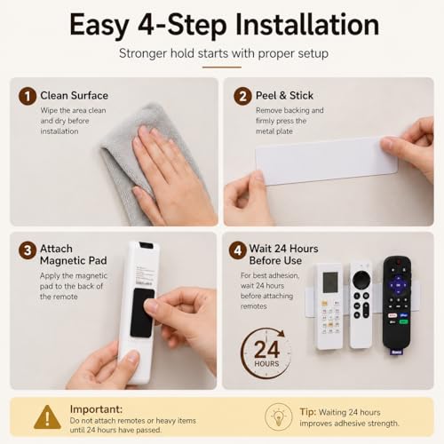 Magnetic Remote Control Holder - Wall Mount 2 Pack, 3-in-1 Kit