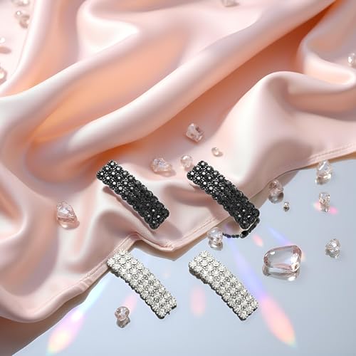 PurYupearl Black and Silver Rhinestone Hair Clip Set 4Pcs