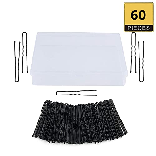 TAPBULL U Shaped Black Hair Pins - 60 Pack Metal Bun Pins with Storage Box