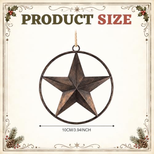 Western Metal Christmas Star Tree Ornaments – Rustic Cowboy Holiday Decor, Set of 6