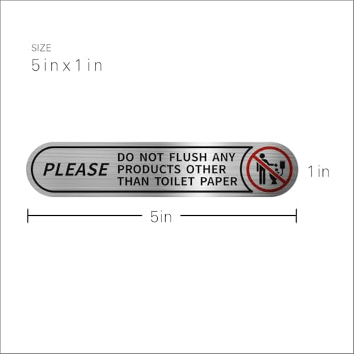 Do Not Flush Toilet Sign Stickers - Brushed Silver Vinyl, 8 Pack, 5x1in