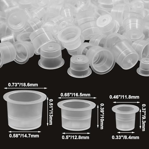 Rierdge Tattoo Ink Caps - 300 Pack Disposable Clear Plastic Cups S/M/L