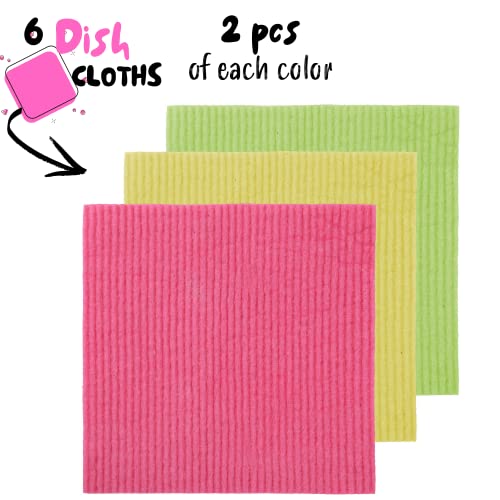 Reusable Cloth Dish Towels - Pack of 6, Multi-Color Kitchen & Bathroom Cleaning Cloths