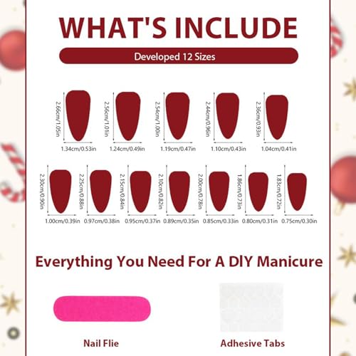 Christmas Press on Nails Medium Almond Fake Nails with Elk and Snowflake