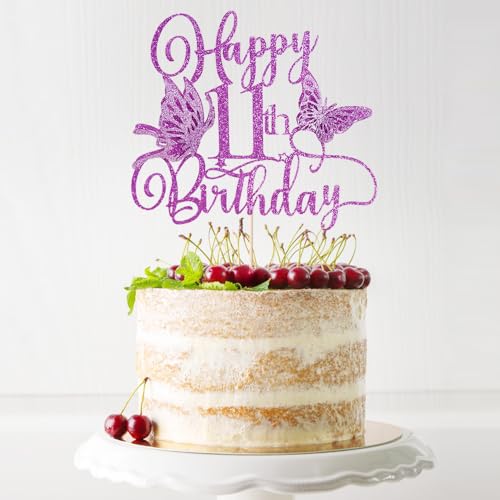 11th Birthday Butterfly Cake Topper | Glitter 3D Decoration