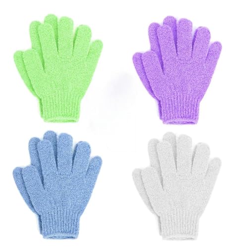 Exfoliating Bath Gloves 4 Pack - Gentle Body Scrubber for Smooth Skin