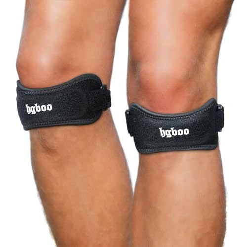 2-Pack Patella Tendon Knee Brace Straps, Adjustable Knee Support Patella Stabilizer for Pain Relief, Jumpers Knee, Tendonitis, Arthritis, Running, Hiking, Tennis, Squats - Universal Fit (Black)