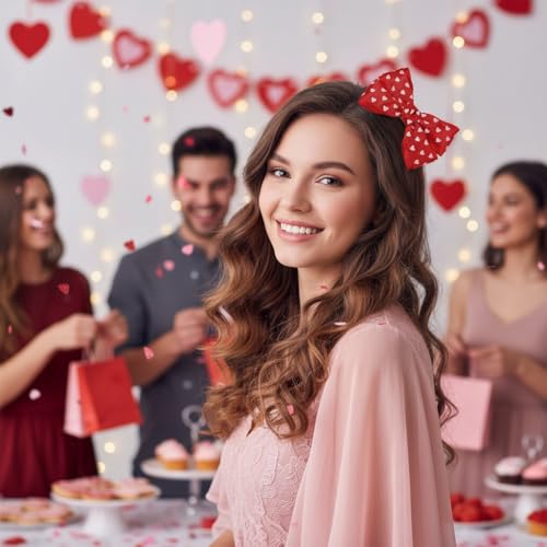 Valentine's Day Red Heart Hair Bow Clips 2 Pack Grosgrain Ribbon Barrette