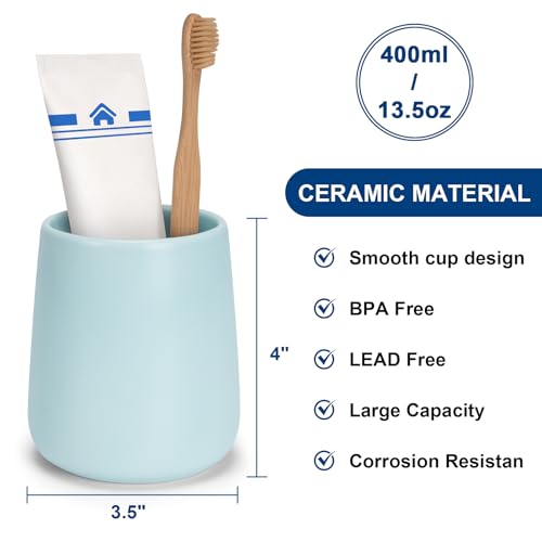 Ceramic Bathroom Tumbler Cup - 400ml Toothbrush Holder (Cyan)