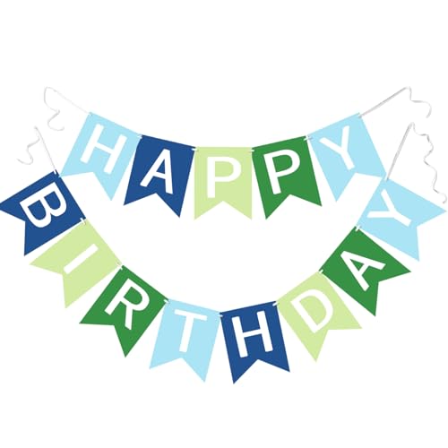 Happy Birthday Banner Set - Blue Green Party Garland (13pcs)
