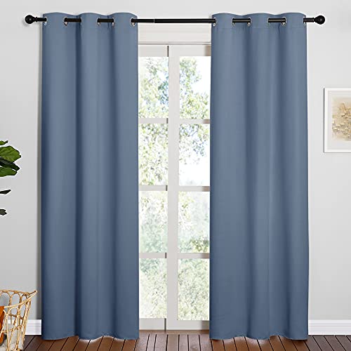 NICETOWN Triple Weave Blackout Curtains, 42 x 84-Inch, Stone Blue, 2 Panels