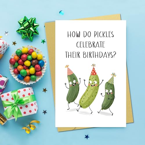 Funny Pickle Birthday Card for Foodies - Humorous 10 Pack