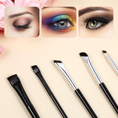 5-Piece Angled Eyeliner and Eyebrow Brush Set for Precise Eye Makeup