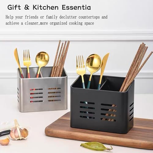 EdgeVue Dual-Compartment Kitchen Utensil Holder - Sturdy & Ventilated