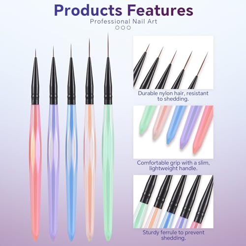 KAZIPOP 10PCS Acrylic Nail Brushes Set for Gel Polish Art and Liner Painting