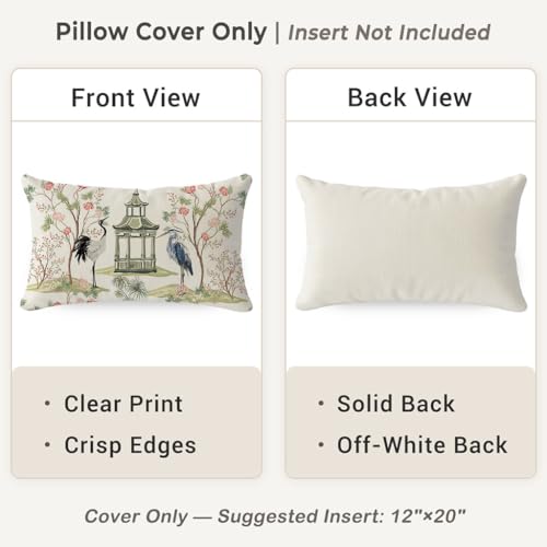 Chinoiserie Throw Pillow Cover 12x20 Inch Pink Green - PANDICORN