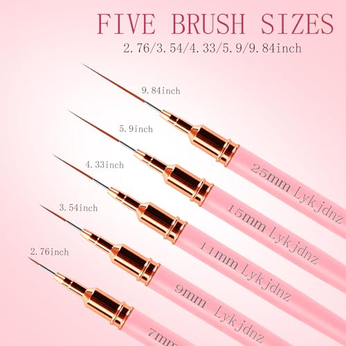 Lykjdnz 5-Piece Nail Art Liner Brush Set - Multi-Size UV Gel Detail Brushes