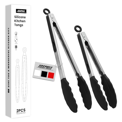 JIDSPWLS 2 Pack Premium Stainless Steel Kitchen Tongs, 9'' & 12''