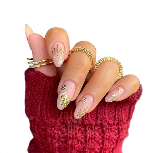 Outyua Christmas Almond Press On Nails Holiday Acrylic False Nails 24Pcs