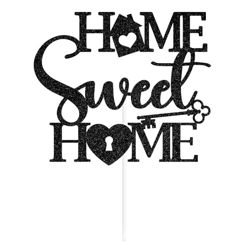 Home Sweet Home Cake Topper - Black Glitter Decoration for Housewarming & Baby Celebrations