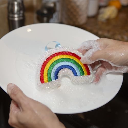 Kikkerland Rainbow Kitchen Sponges - Set of 2 Colorful Nylon Scrubbers