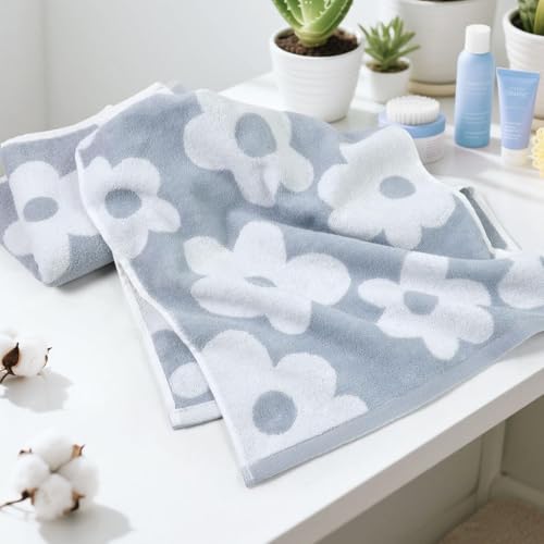 Dusty Blue Floral Hand Towels Set of 2 - Jacquotha Bathroom Towels
