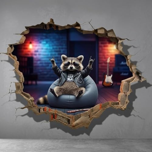 3D Raccoon Wall Decal - 5 Inch Vinyl Sticker for Retro Decor