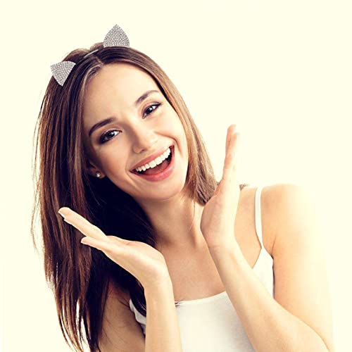 ZCMG Rhinestone Cat Ears Headband 2 Pcs Silver Crystal Hair Hoops