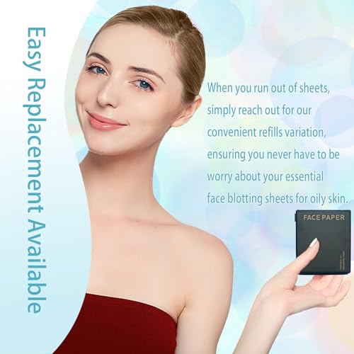 Benepoint Oil Blotting Sheets for Face - 100 Pcs Bamboo Charcoal Oil Control Film with Mirror and Puff Case