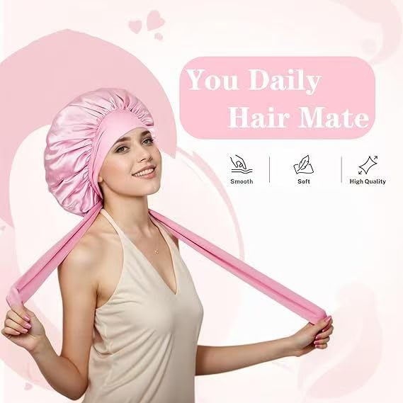 Satin Sleep Bonnet for Curly Hair with Double Layer & Tie Band