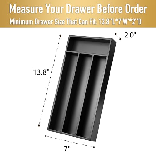 Bamboo Silverware Organizer Tray with 4 Deep Compartments