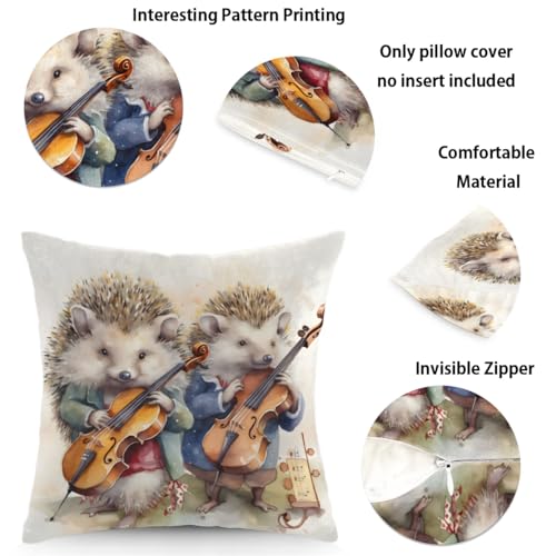 Musical Hedgehogs Throw Pillow Cover - 18x18 Inch Decorative Case