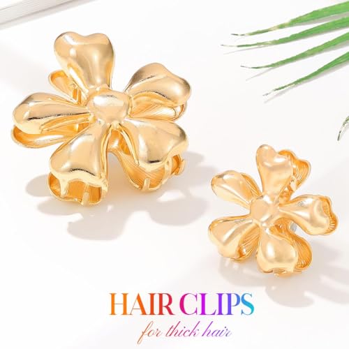 Gortin Gold Metal Flower Hair Claw Clips 2-Pack for Thick Hair