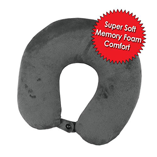 Travel Neck Pillow with Memory Foam & Removable Cover - Grey