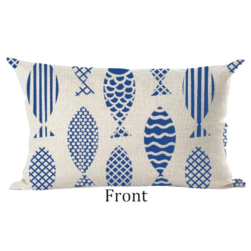 Ramirar Geometric Fish Lumbar Throw Pillow Cover, 12x20 Cotton Linen