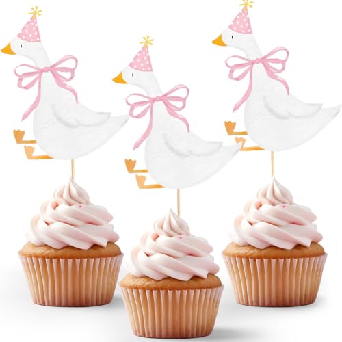 Silly Goose Cupcake Toppers - 12 Pcs Pink Birthday Party Decor