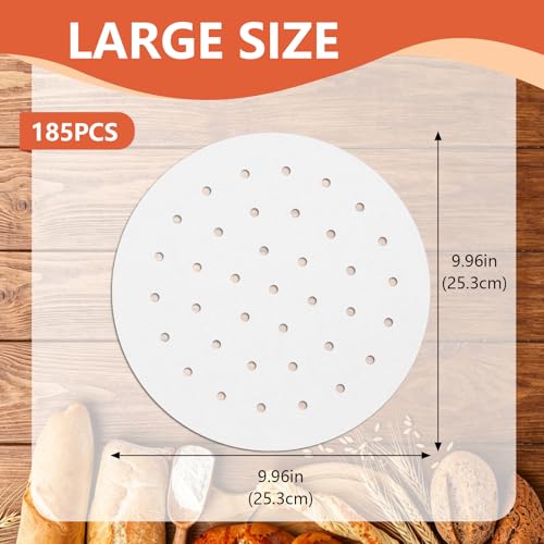 Ninsula 10-Inch Bamboo Steamer Liners - 185 PCS Non-Stick Air Fryer Paper