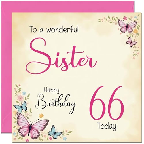 Floral Butterfly Sister Birthday Card for 66th Birthday