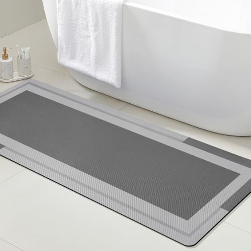ACCUMTEK Non-Slip Ultra-Thin Bath Mat 1'8" x 4'11" - Quick Dry Grey