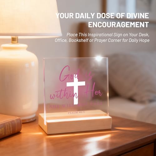 God is Within Her Pink Bible Verse Acrylic Decor - Inspirational Christian Gift for Women, Sister, Mom, Faith, Religious Room Art