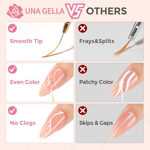UNA GELLA Metallic Nail Art Brushes - 5-Piece Fine Liner Pen Set for Gel Polish & Detailing