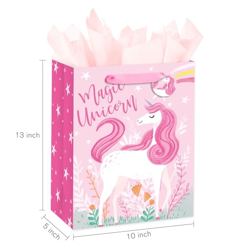 Loveinside Unicorn Gift Bag for Girls - Pink Magical Design, 10" x 5" x 13"