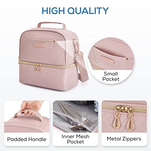 TOURIT Double Deck Insulated Lunch Bag - 10.6L Cooler Tote in Pink