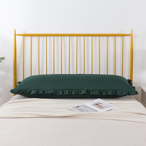 KAIANG Boho Body Pillow Case 20x54 Inches, Ruffled Dark Green Microfiber