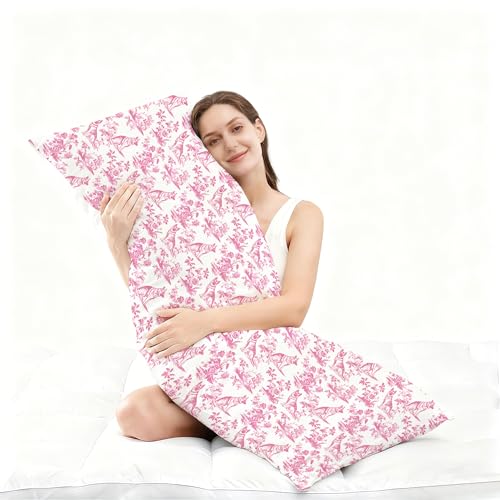 German Shepherd Body Pillow Cover 20x54 - Pink Chinoiserie Design