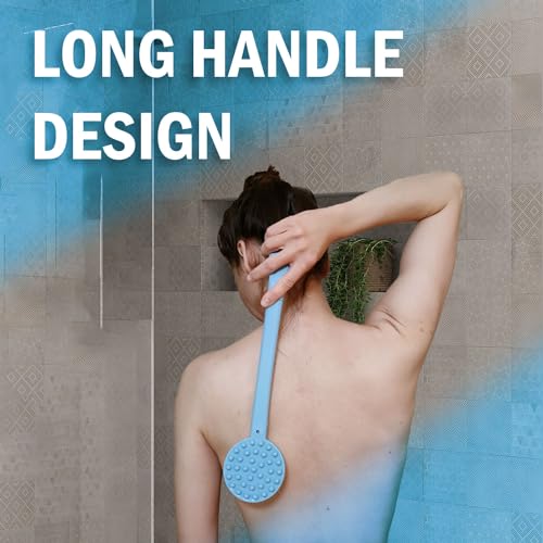 Long Handle Bath Body Brush and Exfoliating Shower Scrubber in Blue