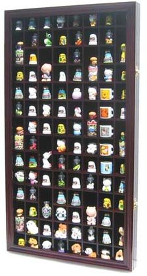 100 Thimble Display Case Wall Cabinet Holder Shadow Box with Real Glass Door and Felt Interior Background-Mahogany Finish TC100-MAH