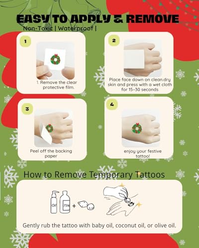 Christmas Temporary Tattoos for Kids - 12 Sheets Holiday Party Favors