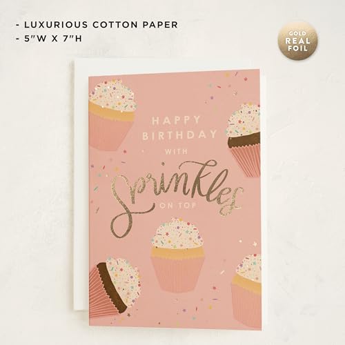Minted Birthday Greeting Card - Sprinkles Cupcake Design, 5x7 w/ Envelope
