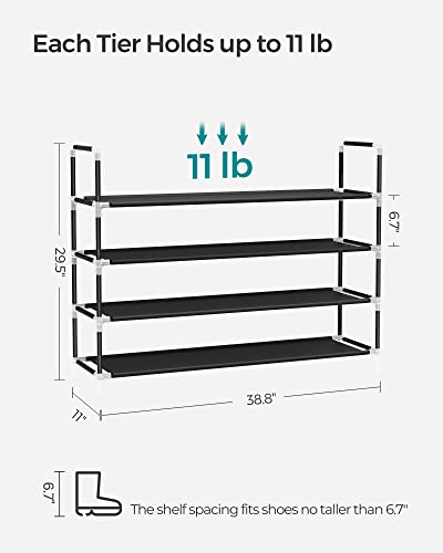 SONGMICS 4-Tier Shoe Rack, 38.8-Inch Wide Metal Shoe Organizer - Black